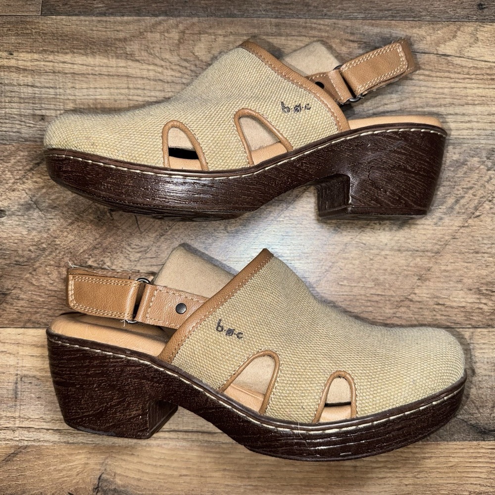 B.O.C Lyza Cutout Canvas Slingback Clogs Tan/Brown Size 8M